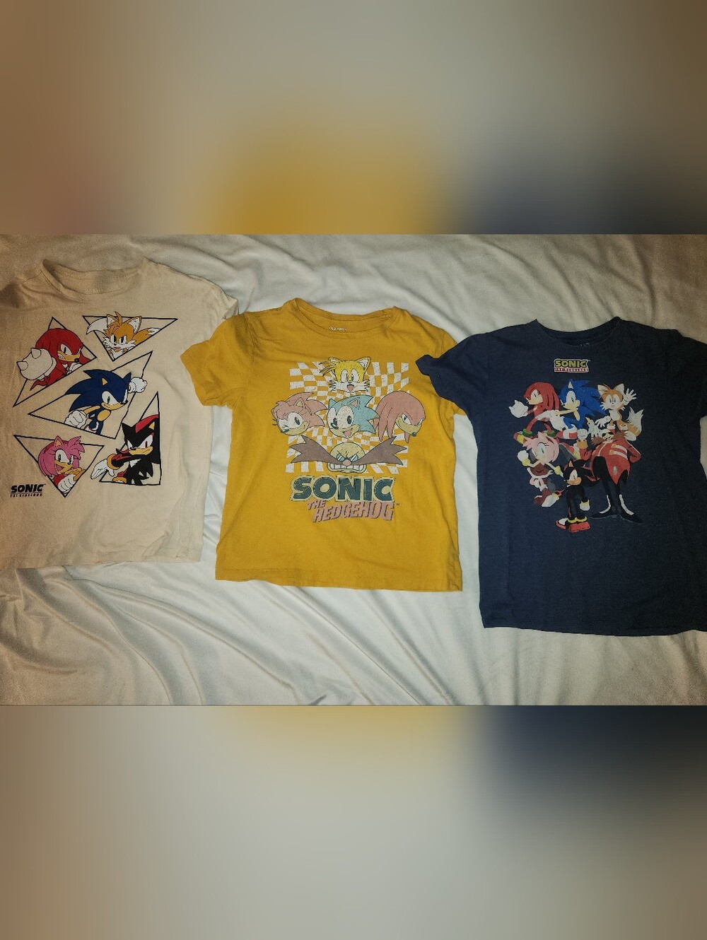 Old Navy Kids Sonic Graphic Tee Trio in Yellow, Navy & Cream